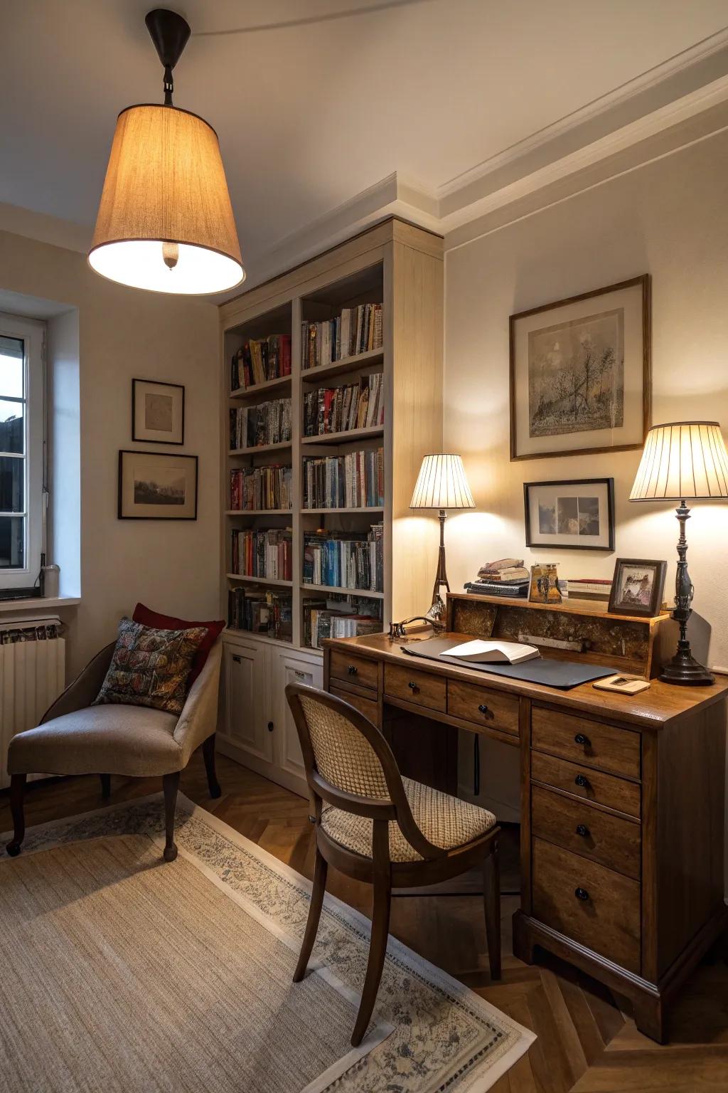 Soft, warm lighting dramatically changes the feel of your office.