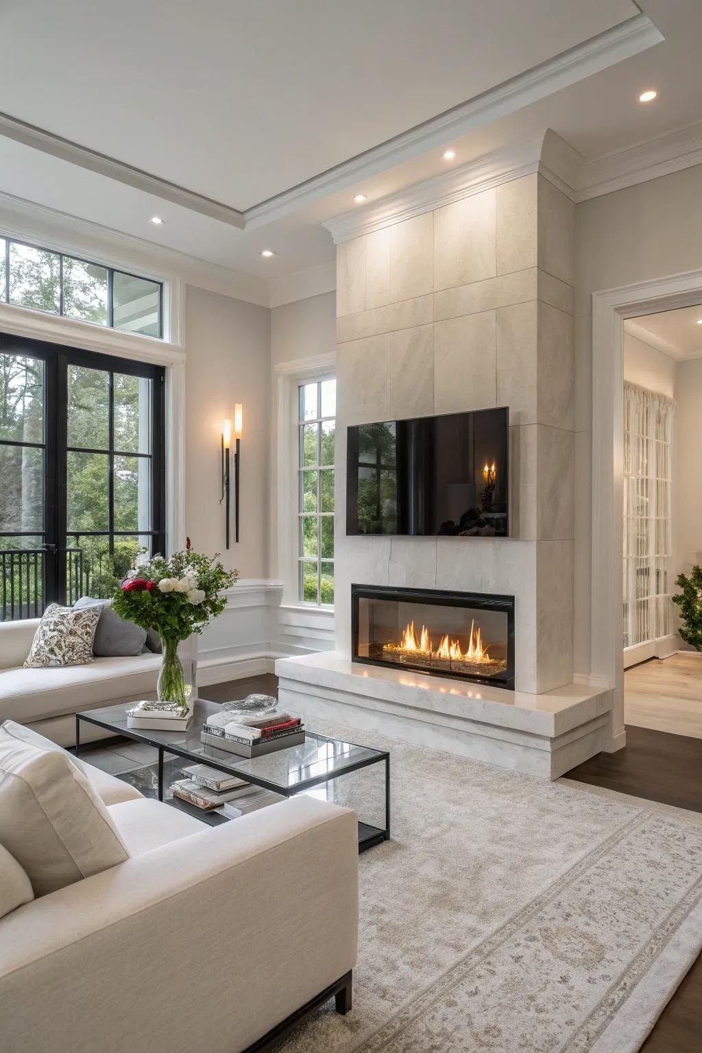 A modern transparent-bordered hearth that gives off charm and class.