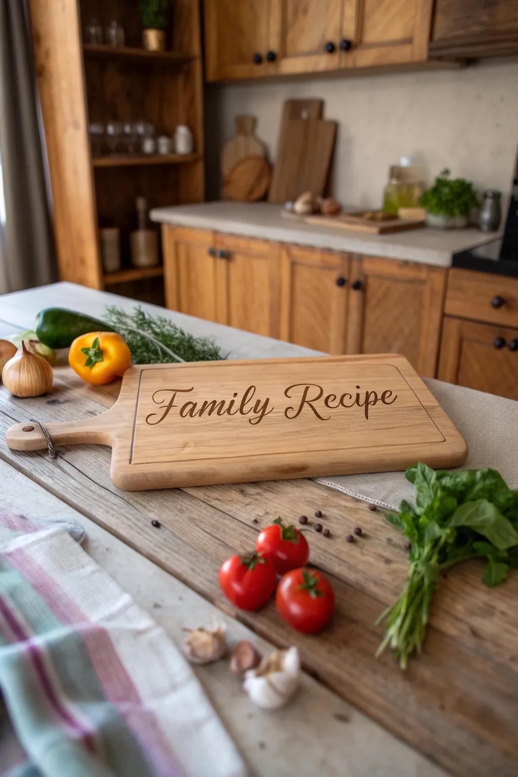 Keep family legacies alive with a chopping block etched with a treasured recipe.