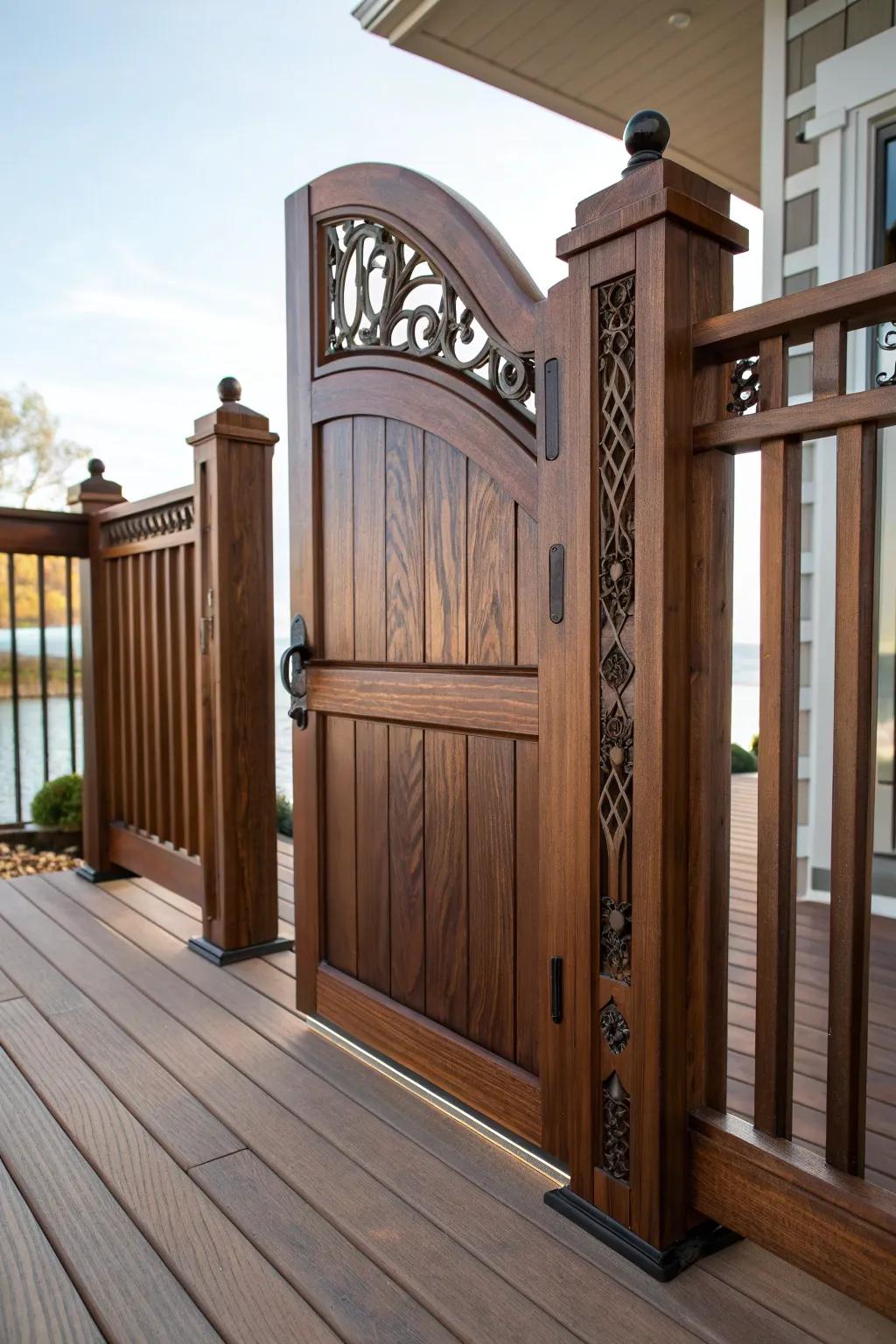 Elevate your deck with an elegant wooden gate that stands the test of time.