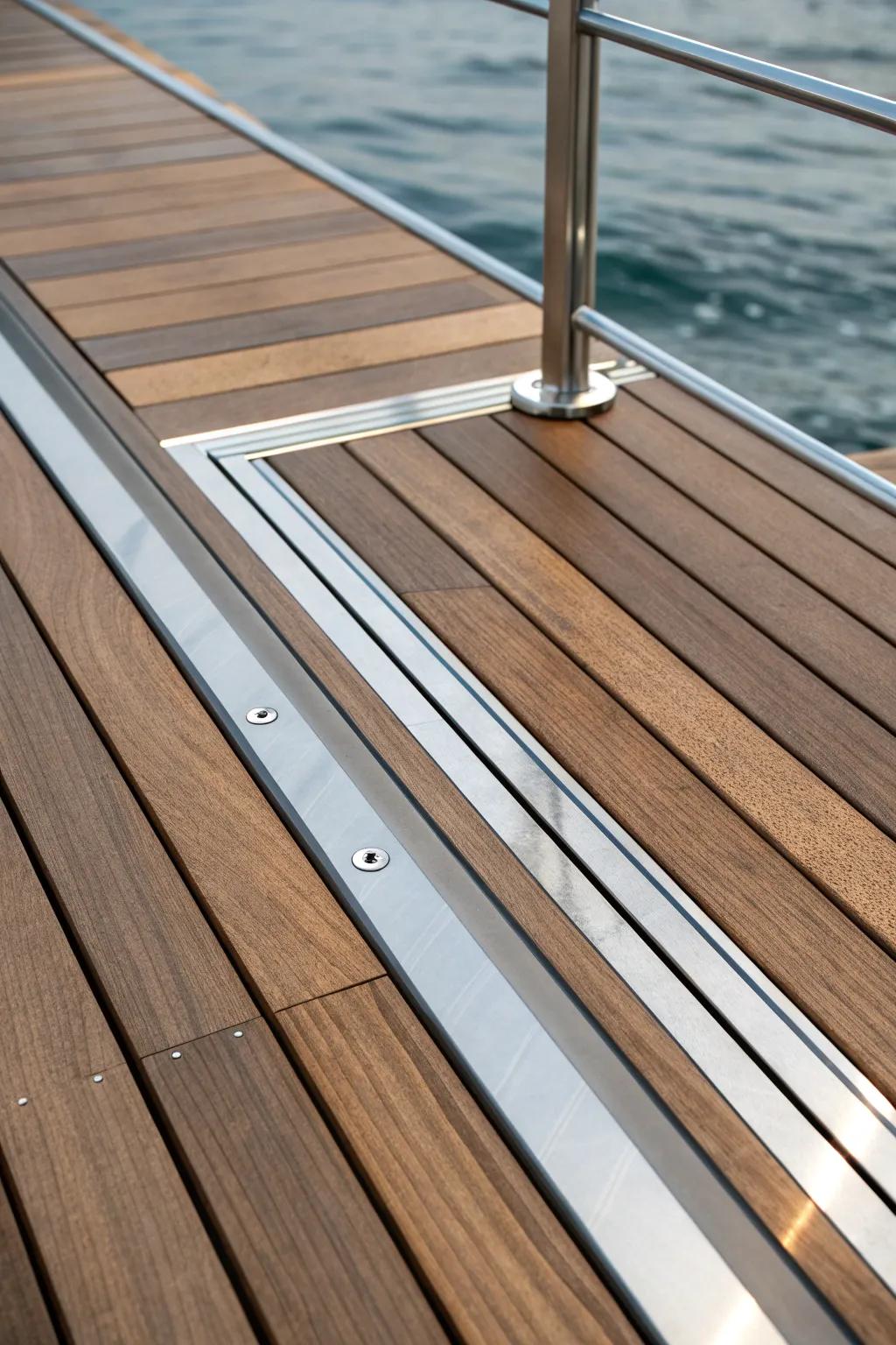 Elevate your outdoor space with sleek, minimalist deck edging for a contemporary touch.