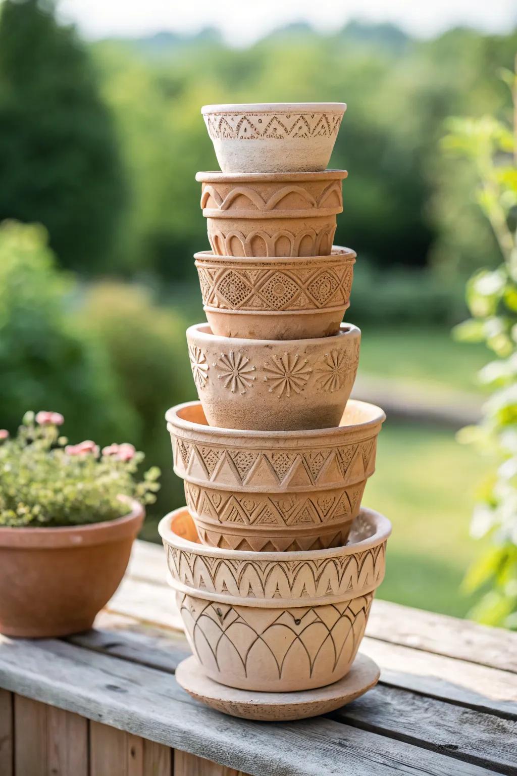Elevate your garden with stunning clay pot towers—where simplicity meets artistry.