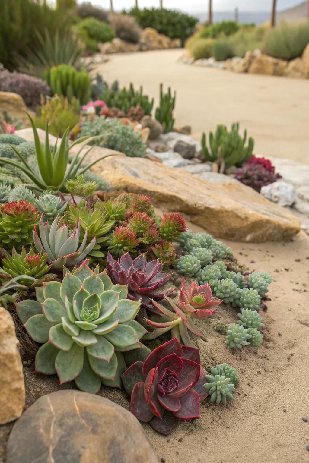 A vibrant array of succulents adds life to any desert landscape.