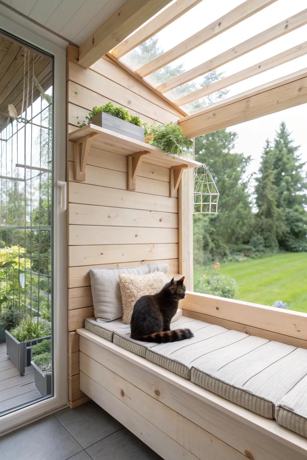 A serene spot for your feline friend: Transform your window into a stylish catio sanctuary.
