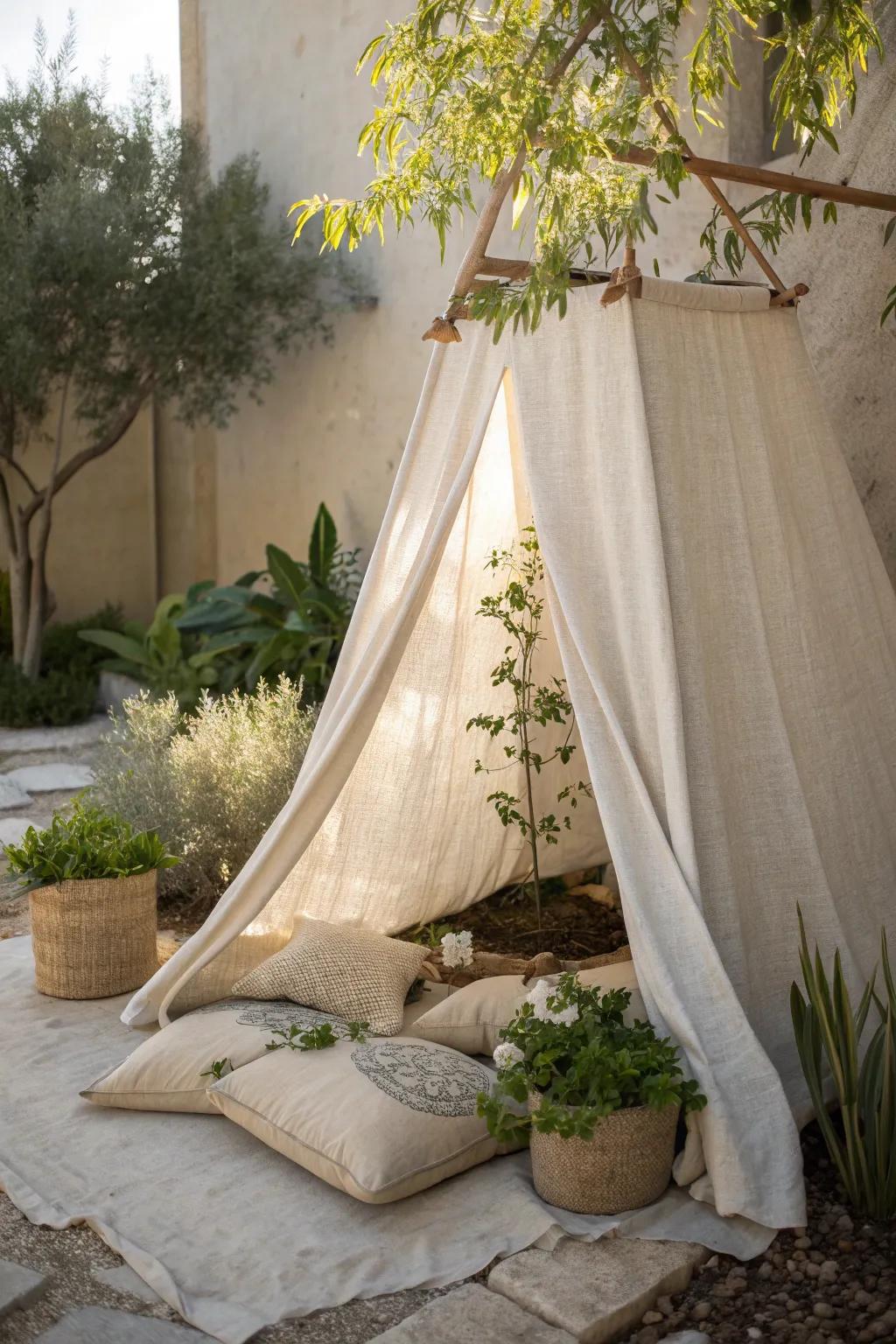 Transform your garden with a cozy fabric tent – a minimalist's dream for plant care!
