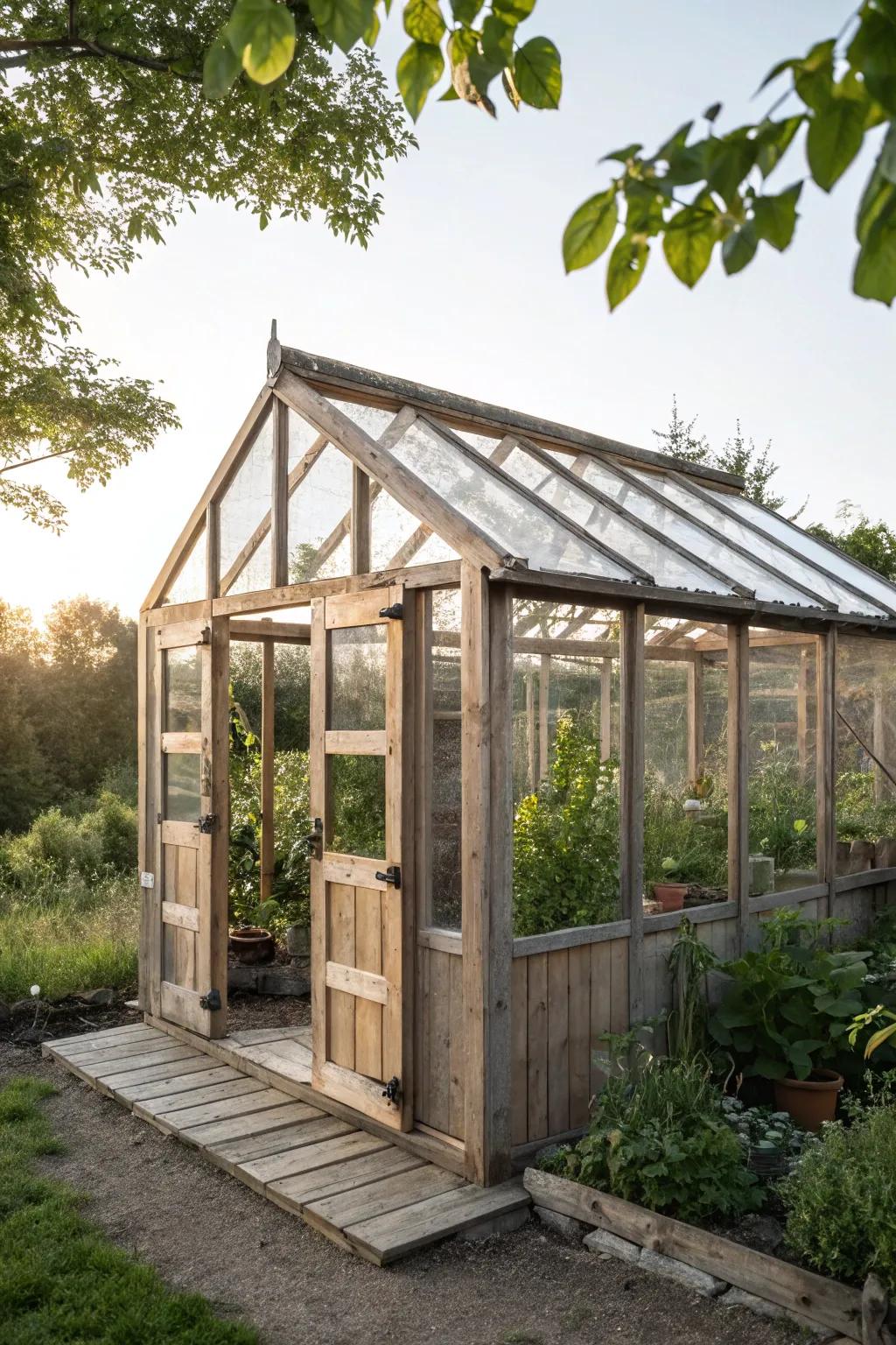 Embrace rustic elegance with this DIY wooden frame greenhouse, a harmonious blend of simplicity and natural beauty.