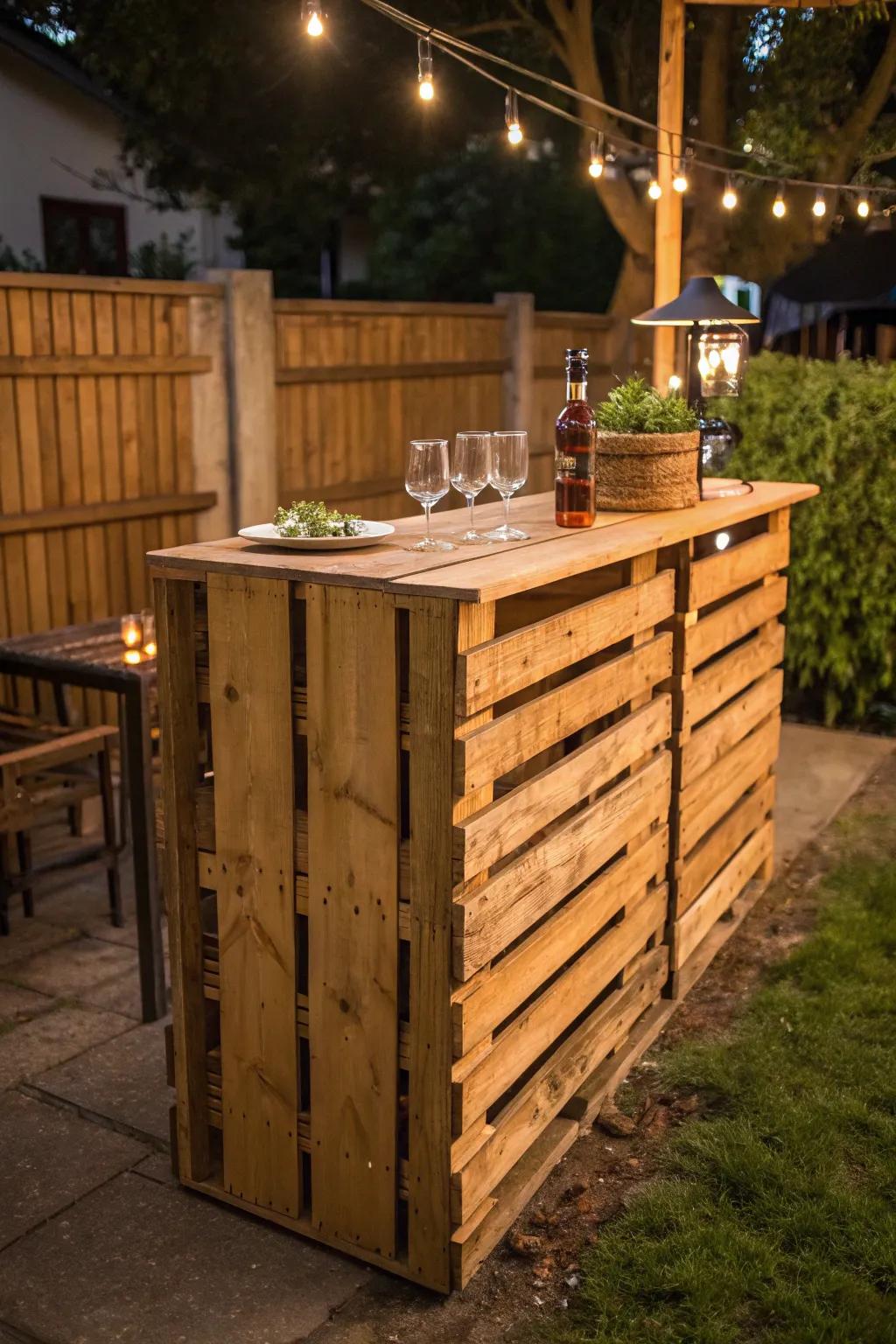 Transform your backyard with a rustic, pallet-powered bar—where style meets craftsmanship!