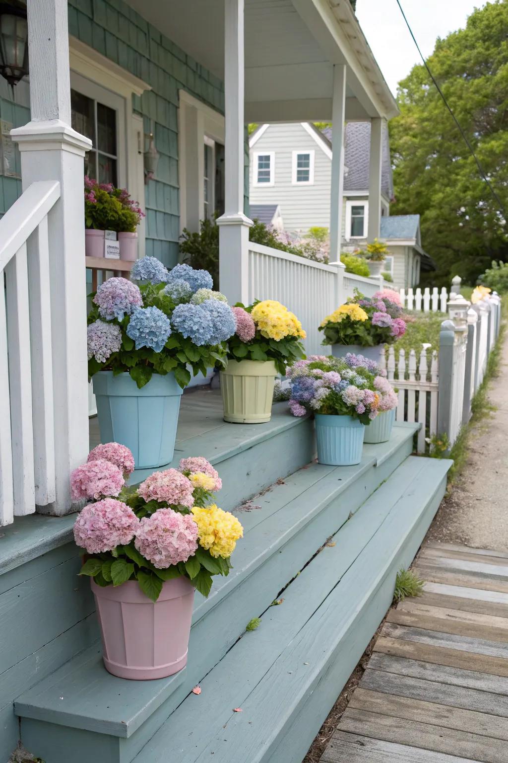 Potted flowers quickly bring a touch of spring to your porch, evoking joy.