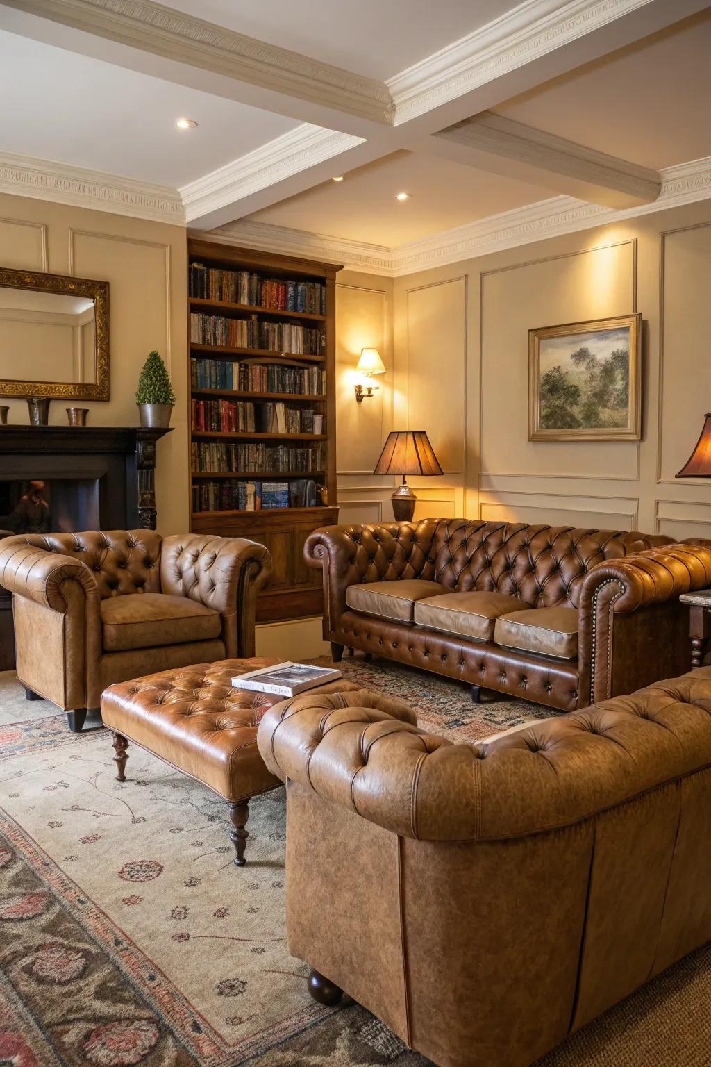 Timeless furniture selections cultivate an inviting environment.