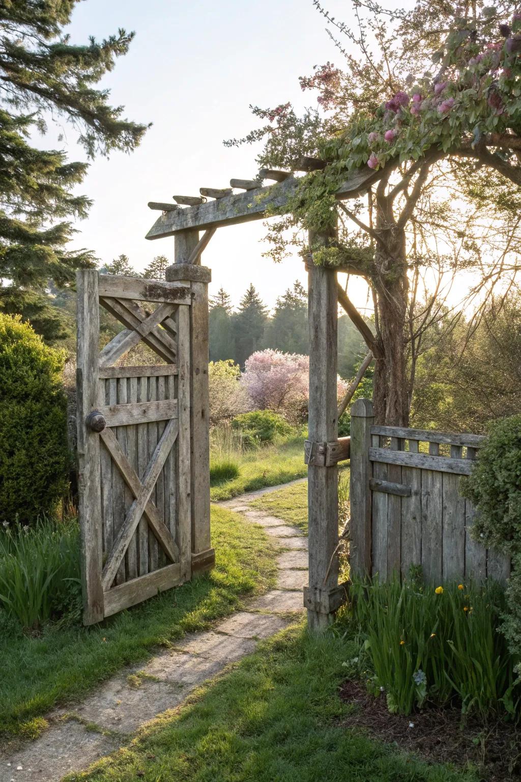 A classic wood gate that warmly greets visitors.