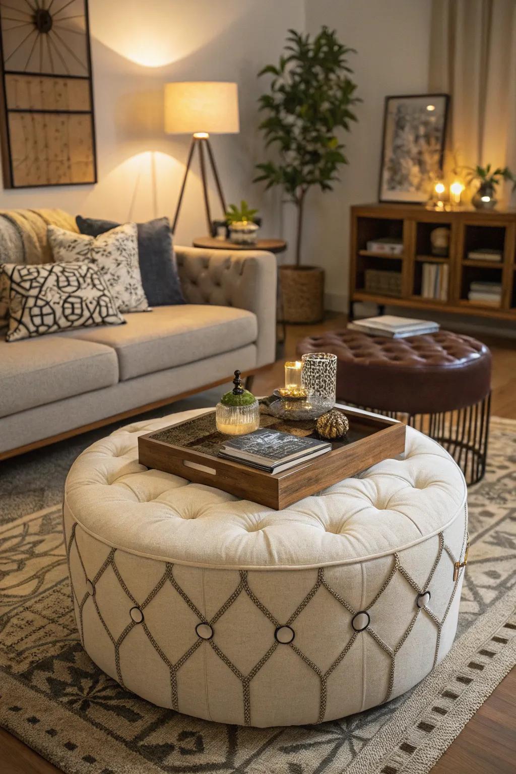 Ottomans enhance any living room with their adaptable seating solutions.