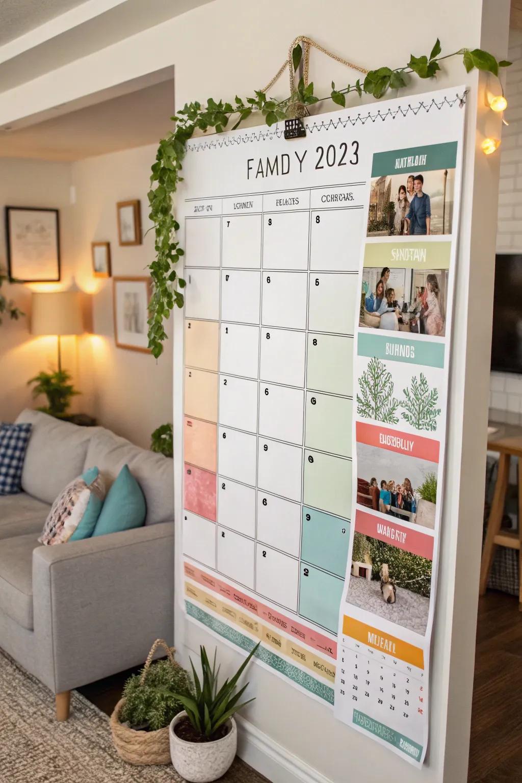 A color-coded calendar keeps the family synchronized.