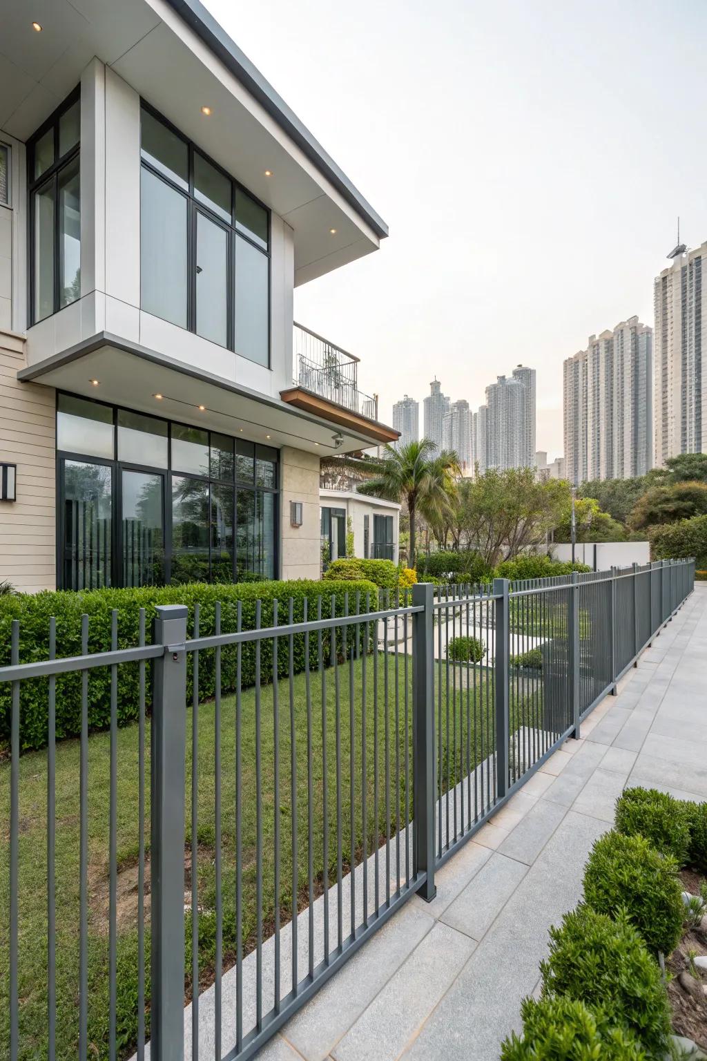 Minimalist metal fences offer a sleek, uncluttered visual.