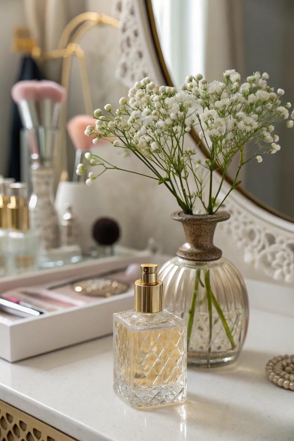 Turn your old perfume bottles into elegant flower vases with a touch of luxury.