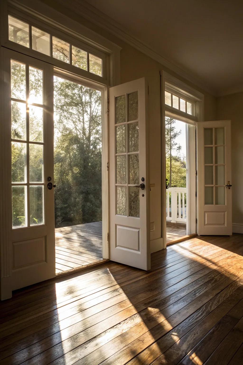 Flooding the room with natural light through elegant French doors
