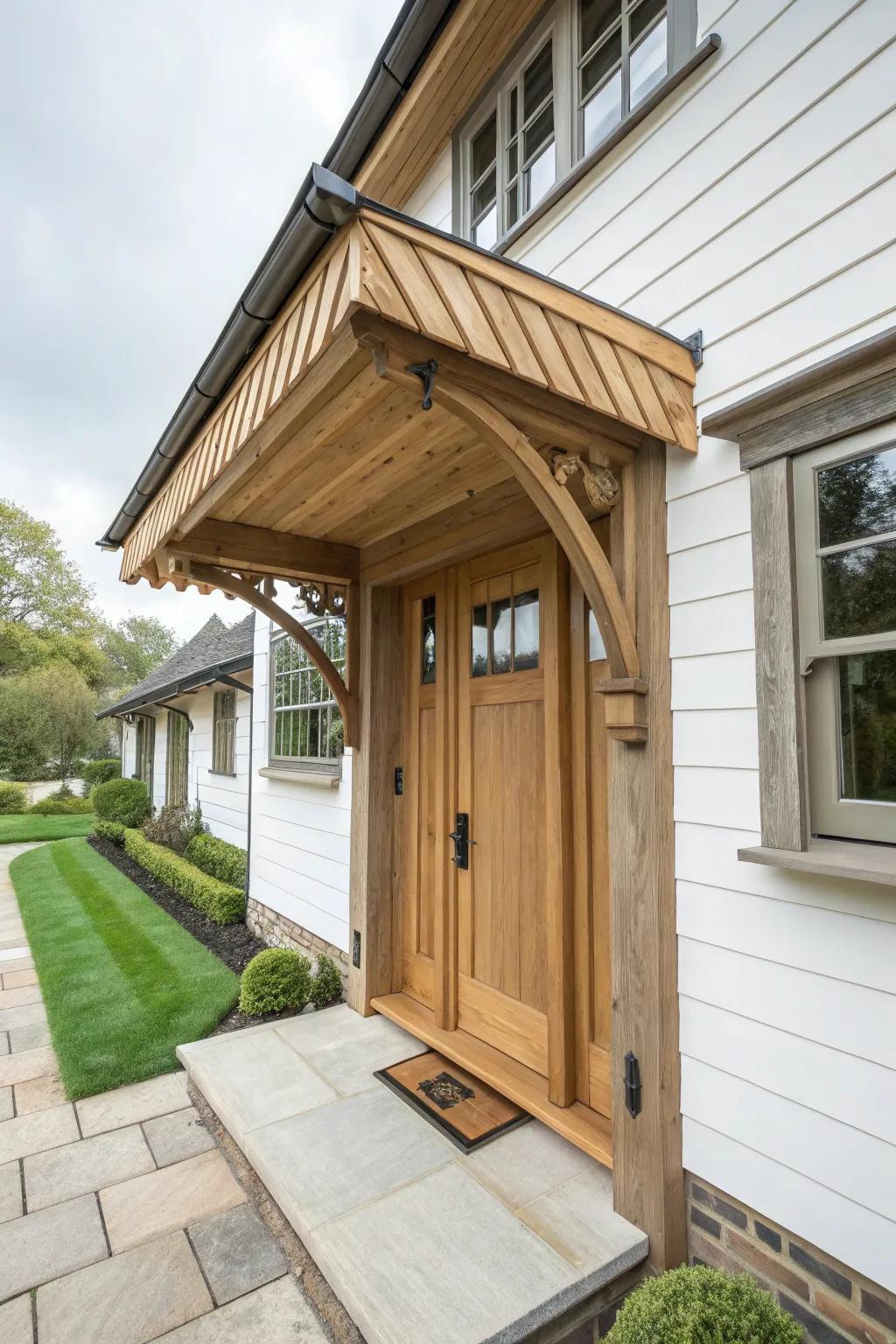 Wooden door shields bring a touch of classic grace.