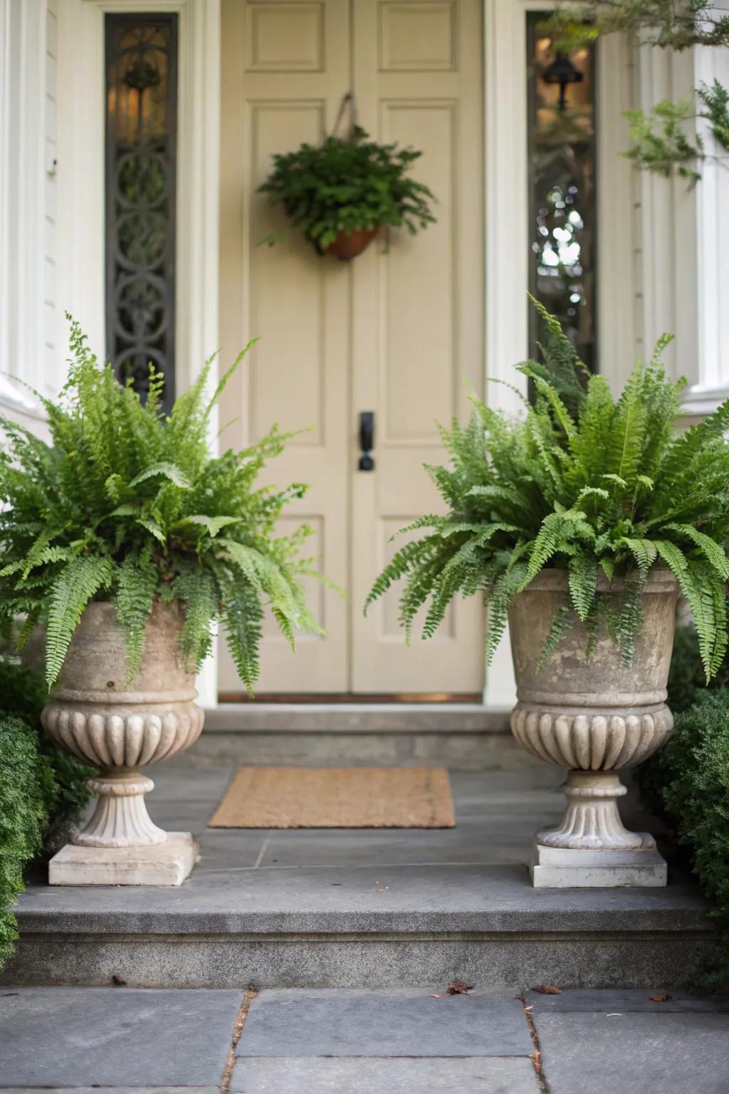 Create balance by flanking your door with matching planters.