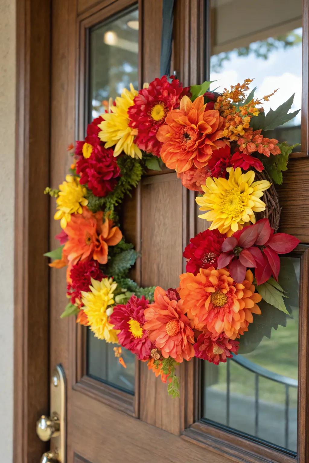 A seasonal floral wreath, bringing nature's palette to your front door.