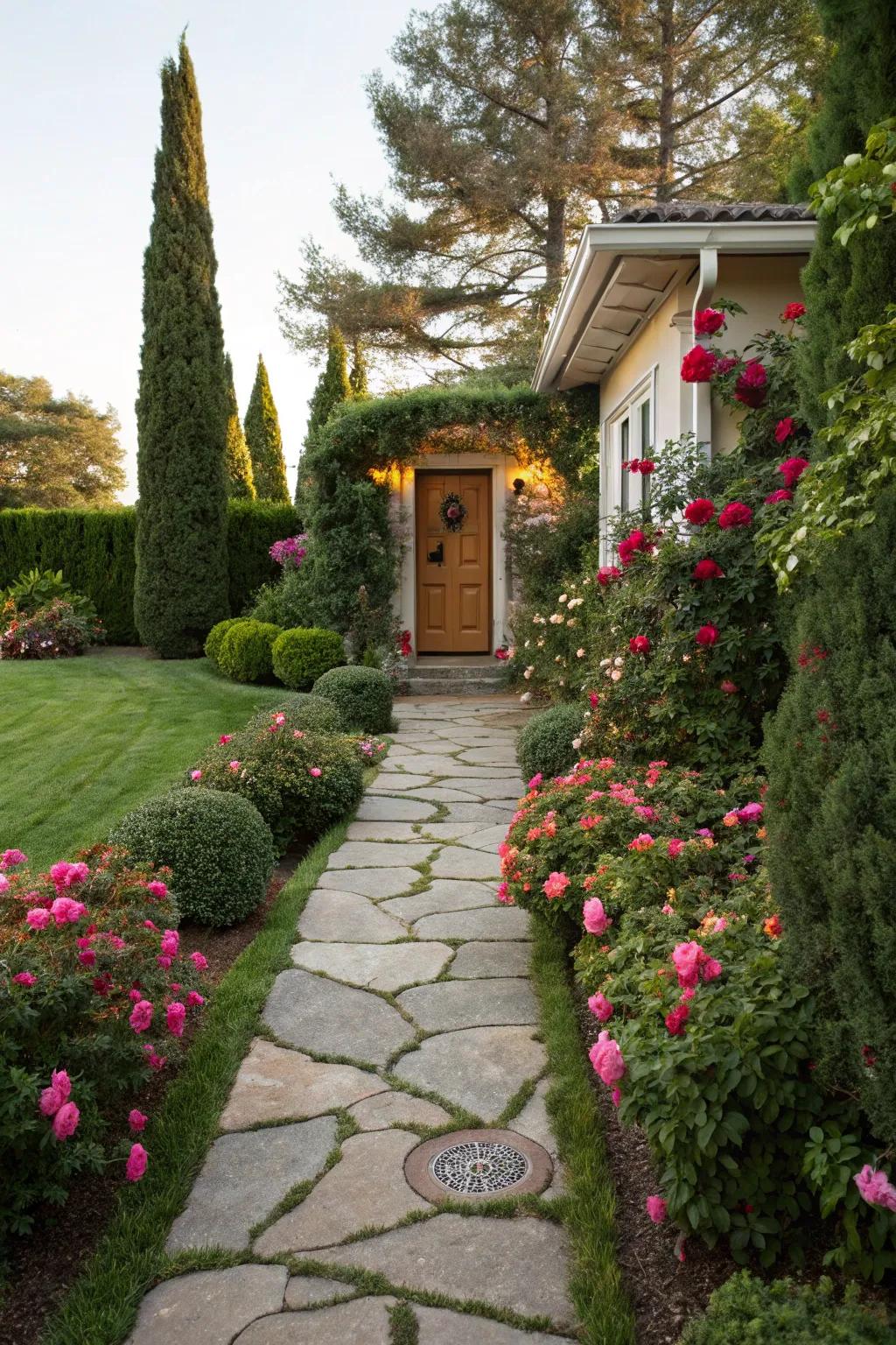 A stone path introduces enduring sophistication to any gateway.