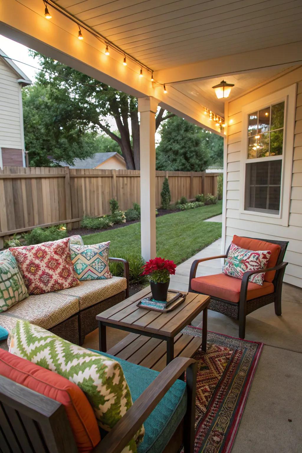 Cozy seating makes for a welcoming front porch.