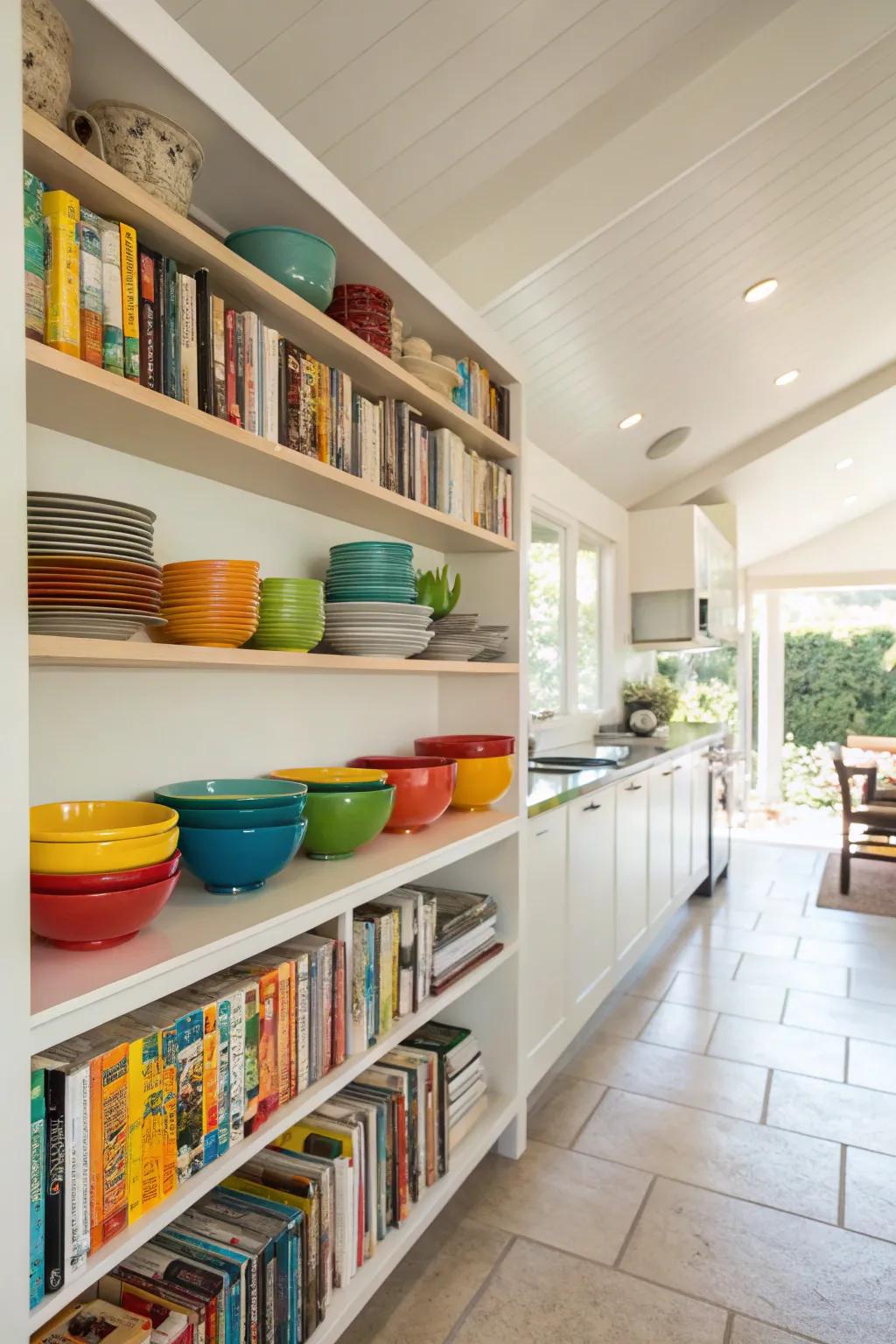 Exposed shelves bring charm and practicality.