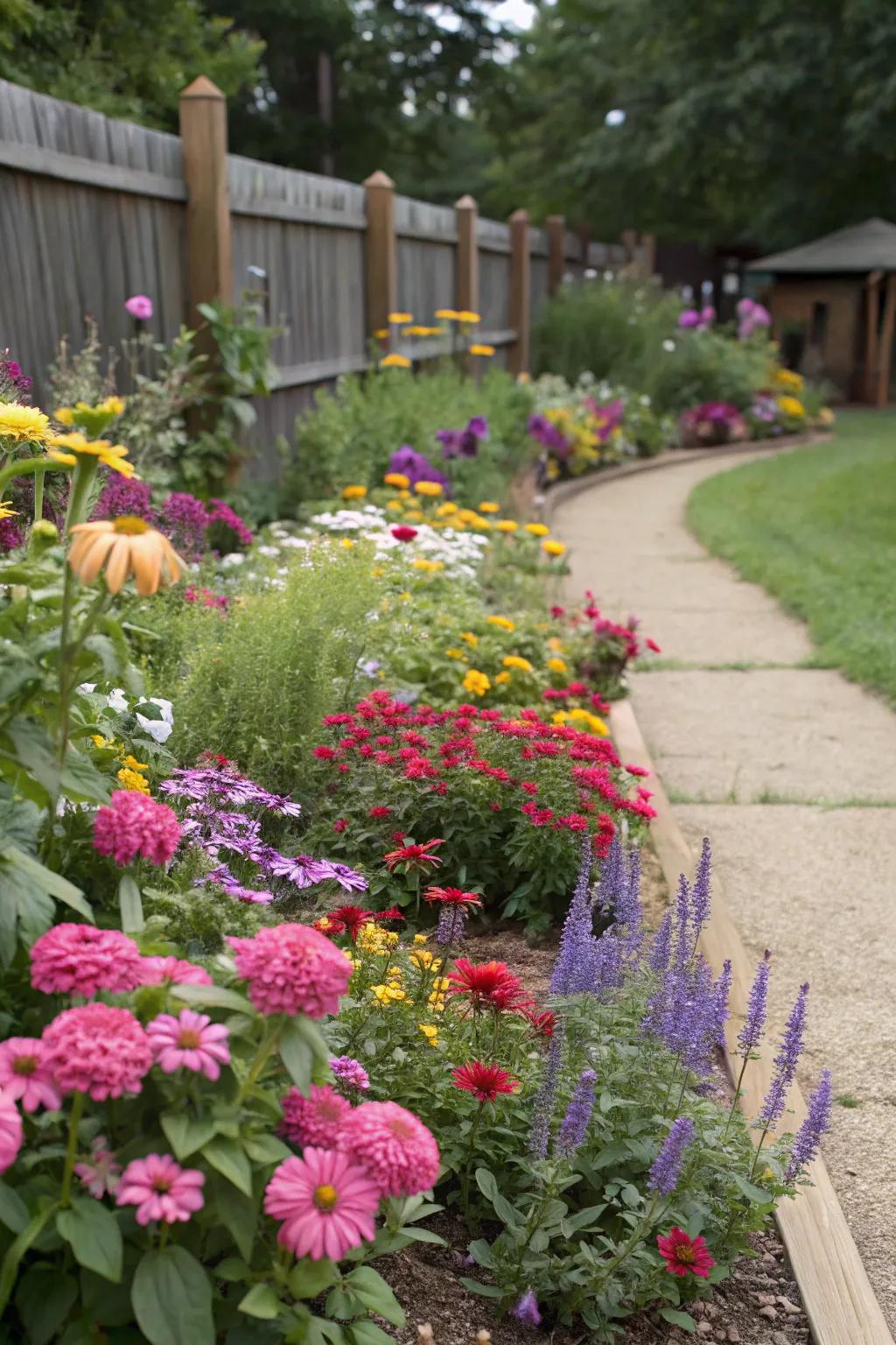 A vibrant color display in a meticulously designed flower bed.