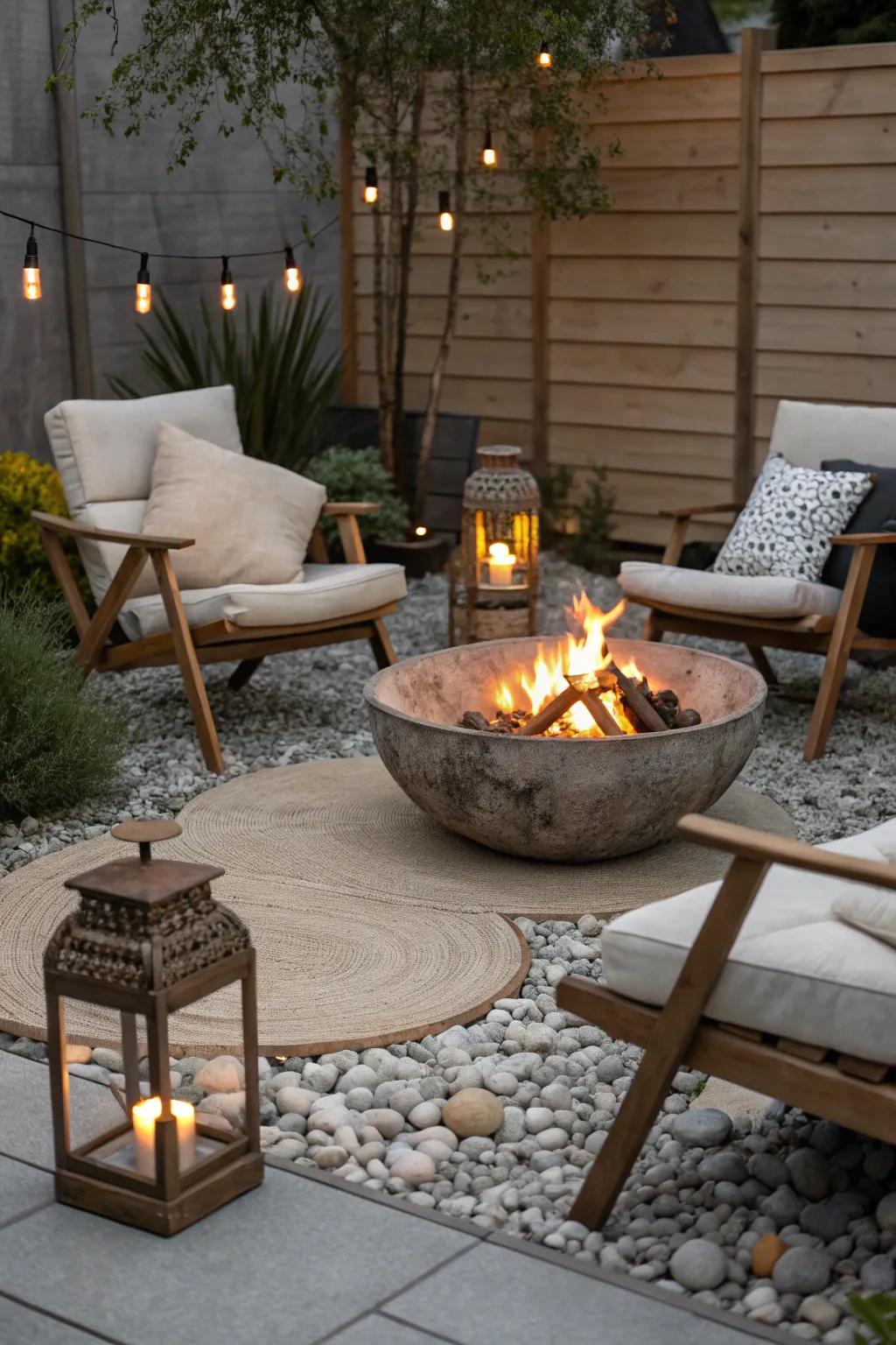 Transform your garden nights into magical experiences with a cozy fire pit setup.