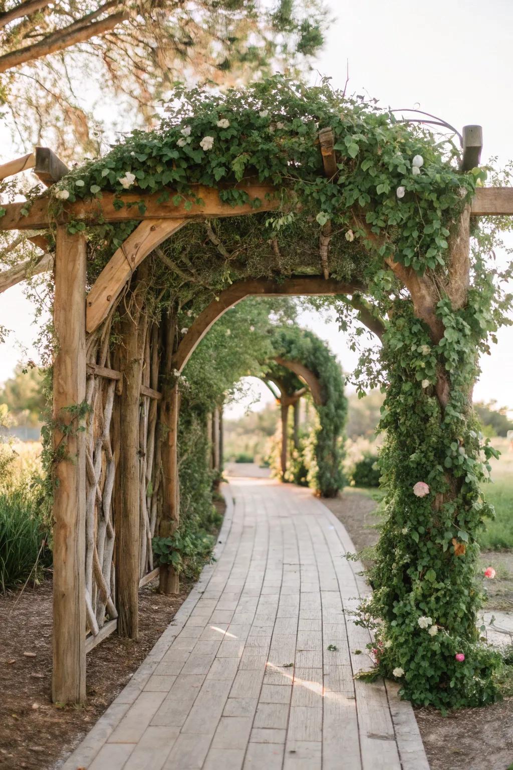 Step into your own secret garden with this enchanting vine-covered arch, where nature's artistry meets minimalist elegance.