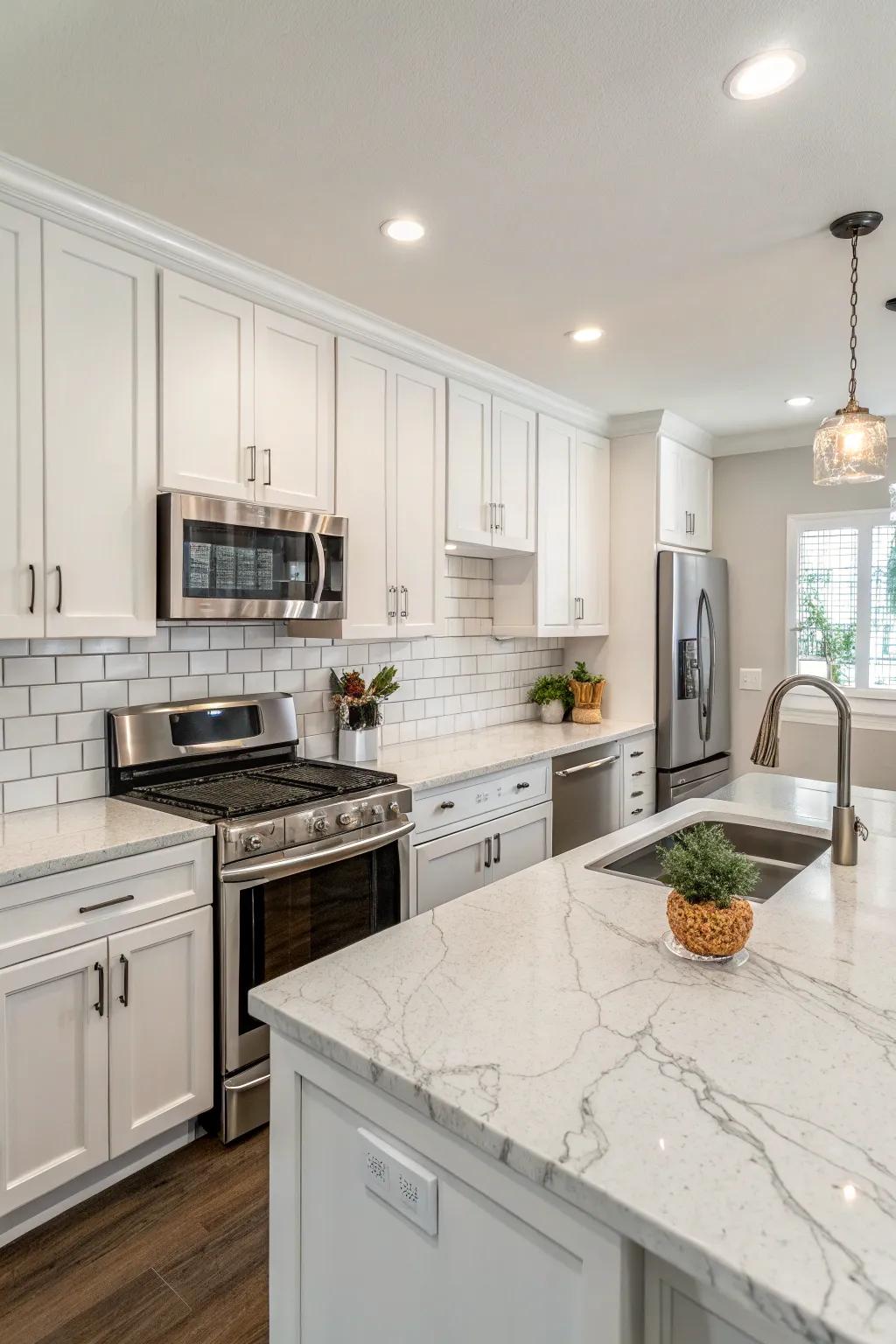 Pearl granite worktops merge sophistication with a cutting-edge aesthetic.