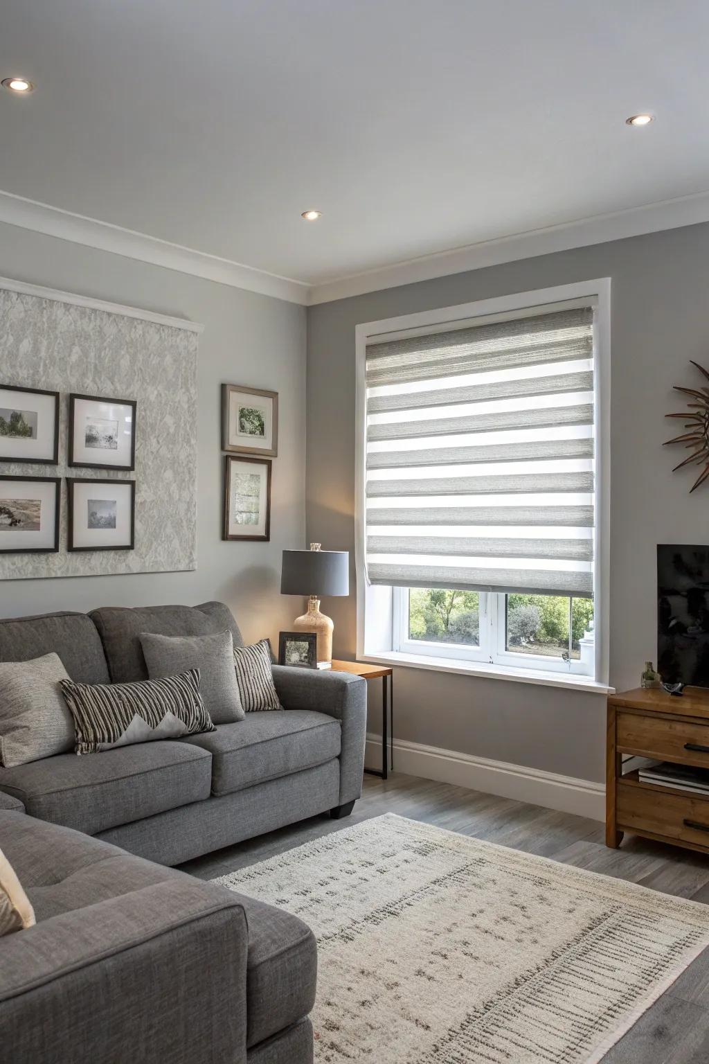 Layered grays create an atmosphere of sophistication and ease.