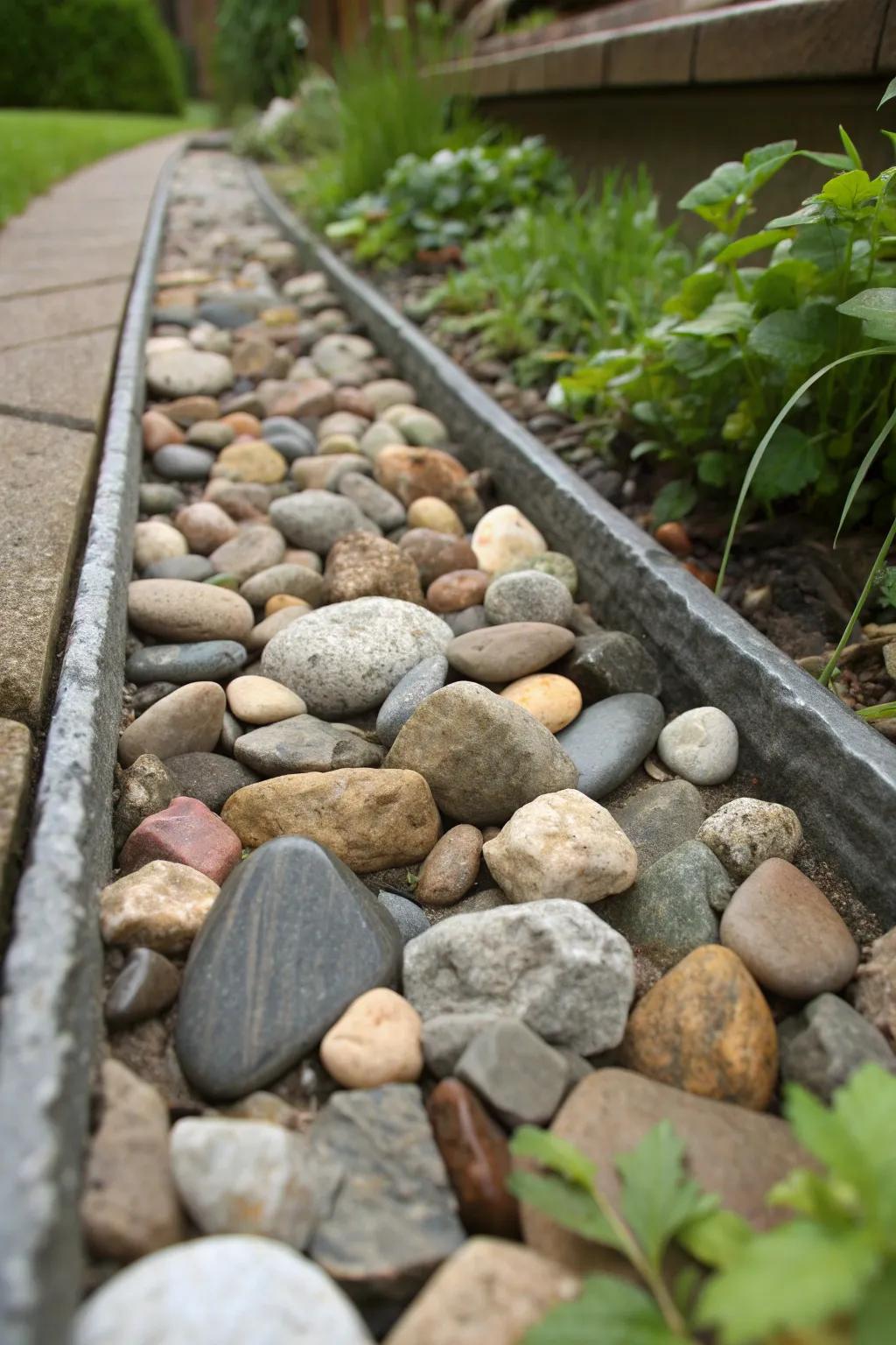 Elevate your garden's charm with the timeless beauty of stone-crafted drainage paths.