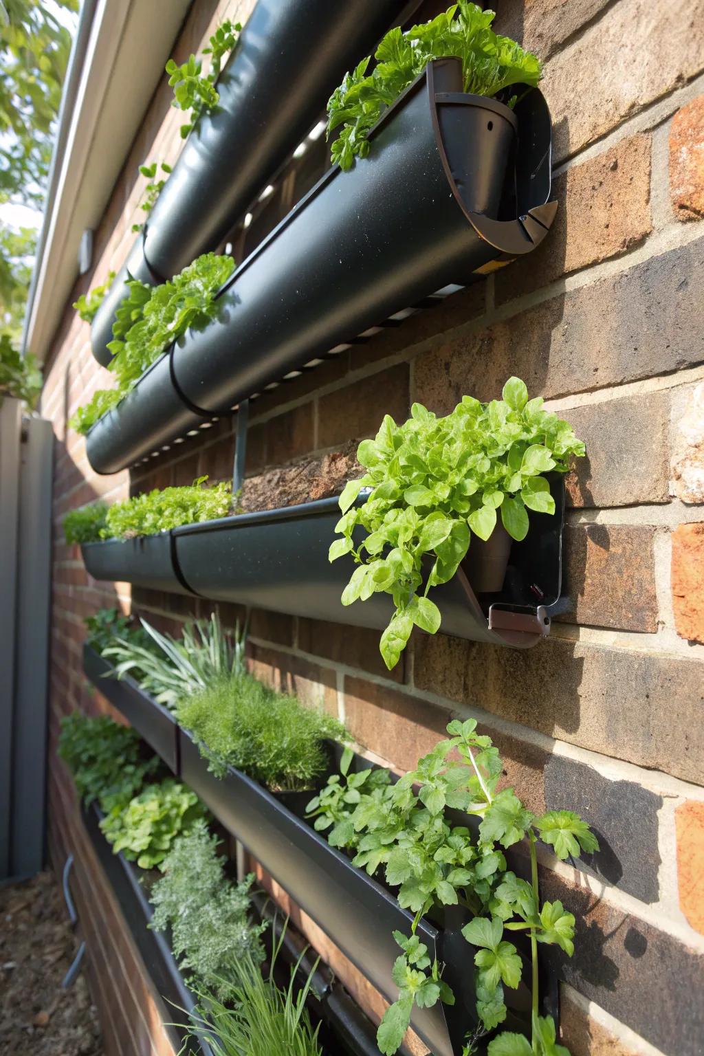 Elevate your green space: A masterful blend of craftsmanship and nature with this vertical gutter garden.