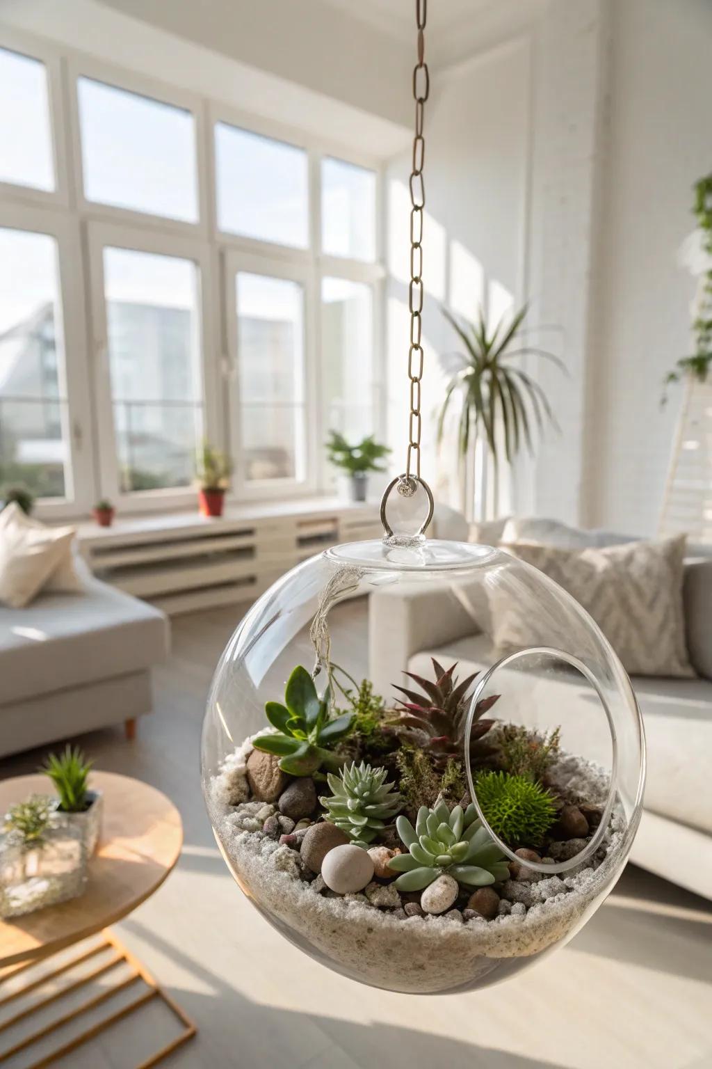 A classic bubble planter filled with succulents, adding a hint of green beauty.