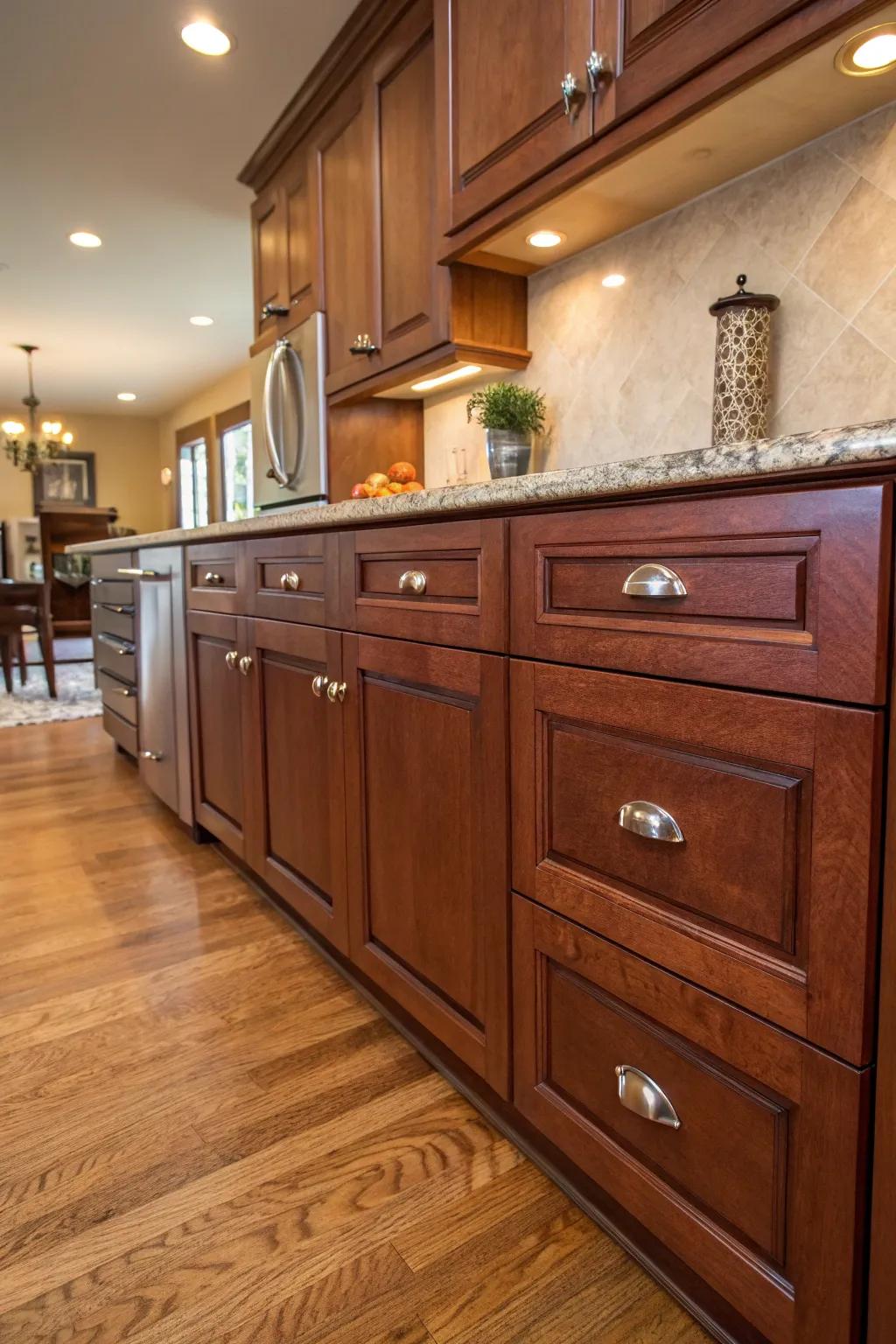 Classic satin alloy knobs offer timeless elegance.