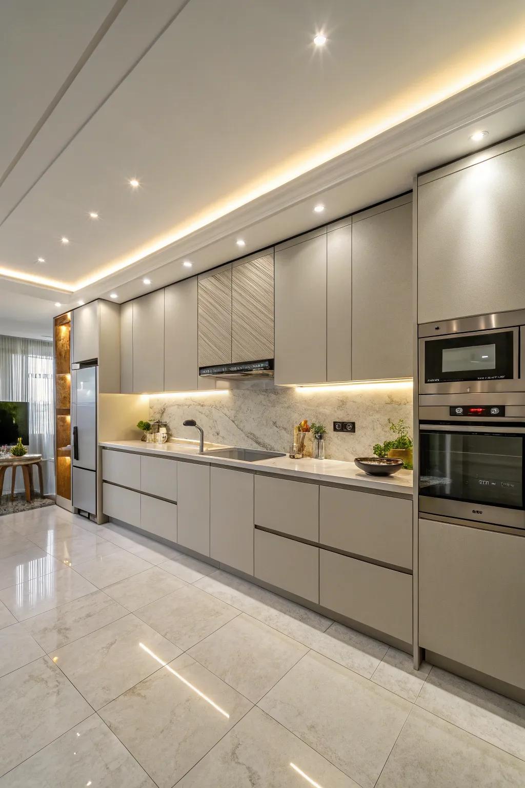 Concealed appliances blend perfectly with the cabinetry for a clean, uninterrupted look.