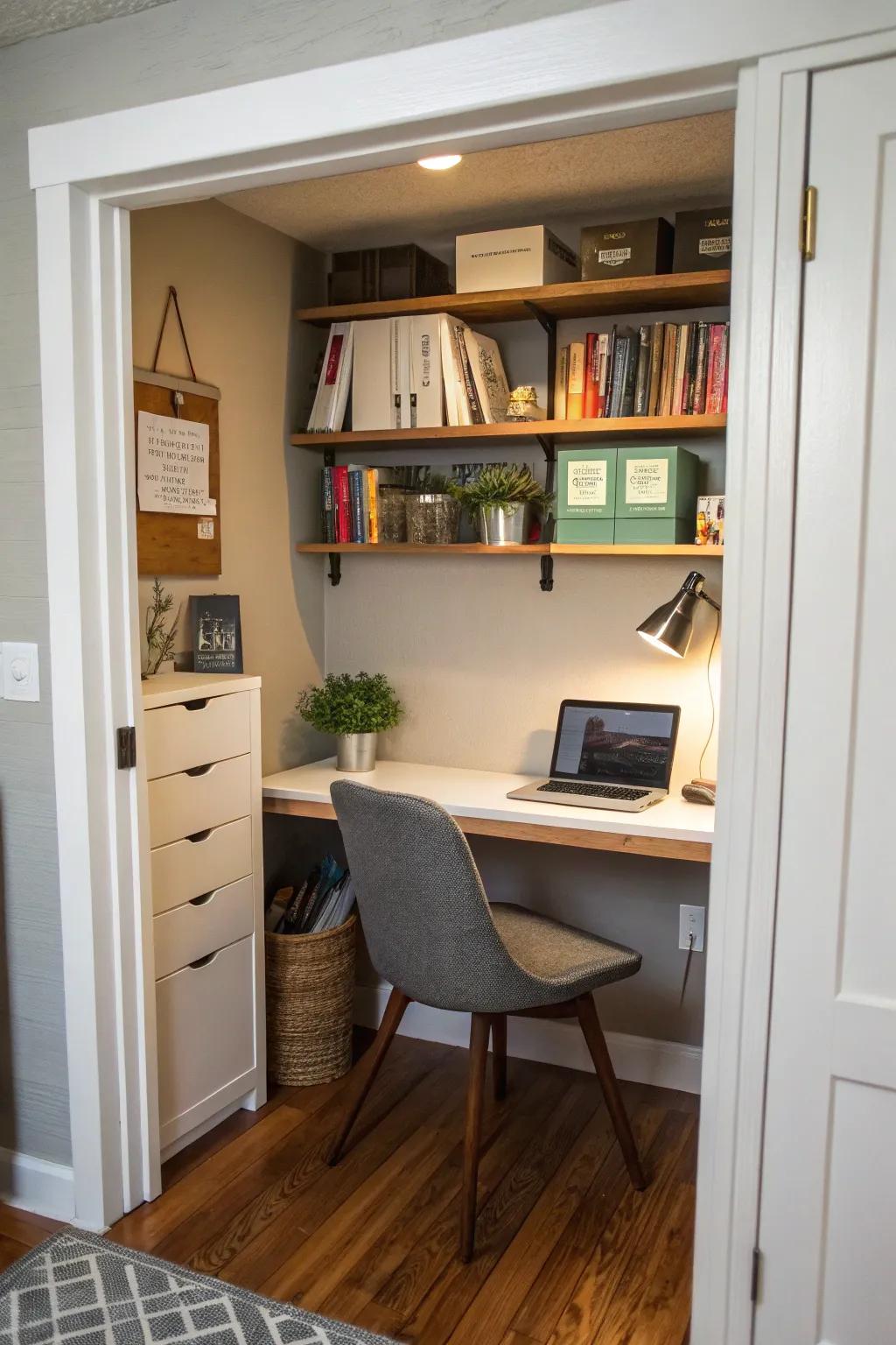 A secret haven: an office corner inside a closet.