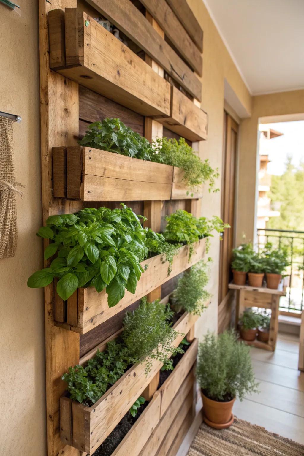 Elevate your kitchen space with a stunning vertical herb garden crafted from a simple pallet.