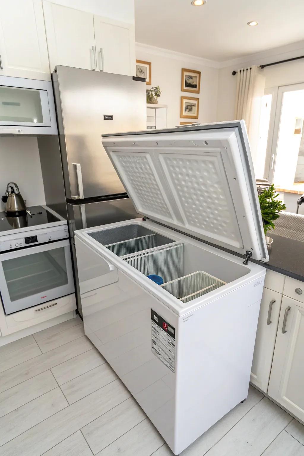 A spotless chest freezer ready for organization.