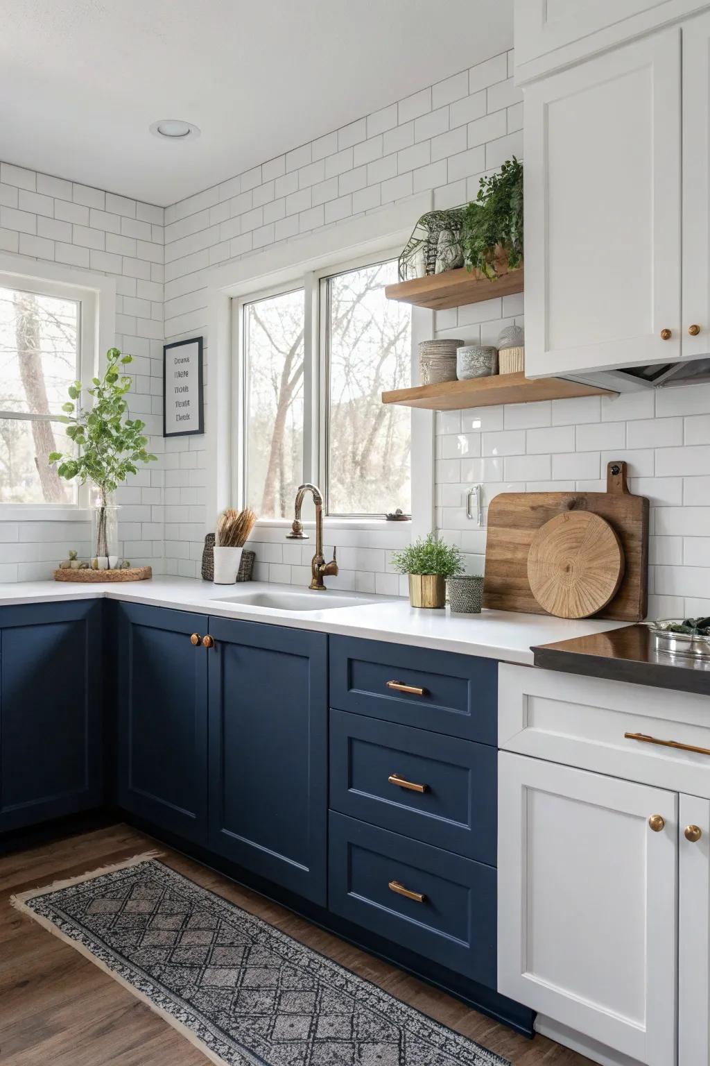 Elevate your kitchen style with bold two-tone cabinets for a fresh and sophisticated look.