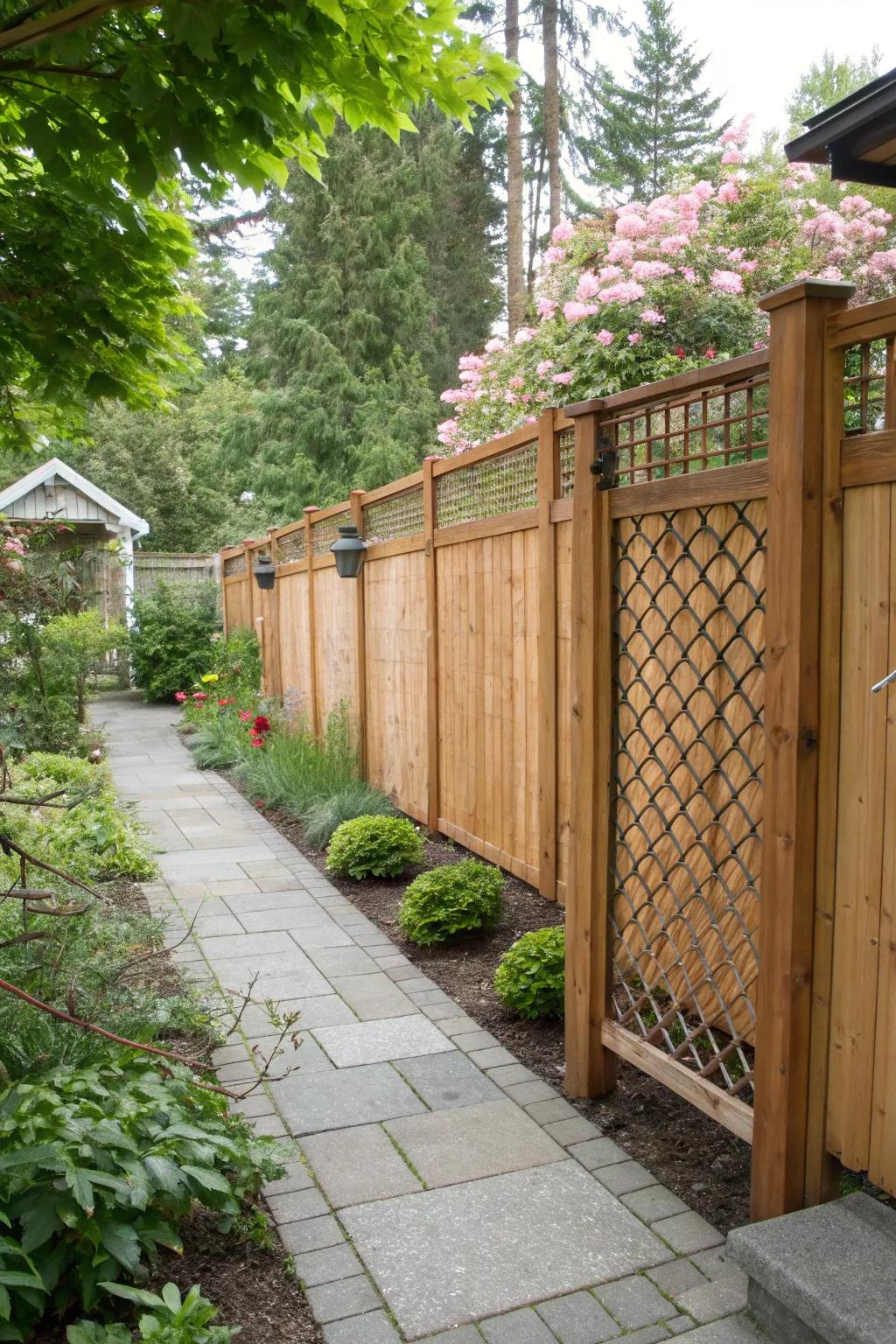 Wooden panels can add charm and privacy to your fence.