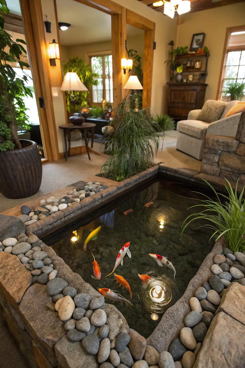A miniature koi pond provides both peace and appeal.