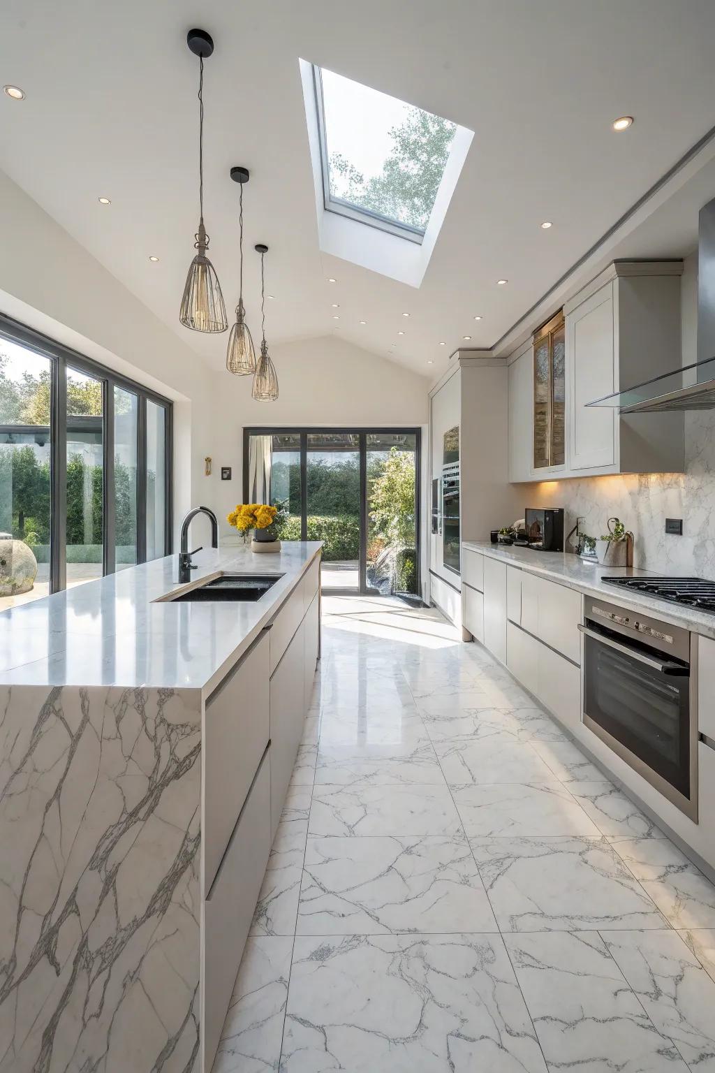 Laminate that imitates stone brings a touch of class without the high price.