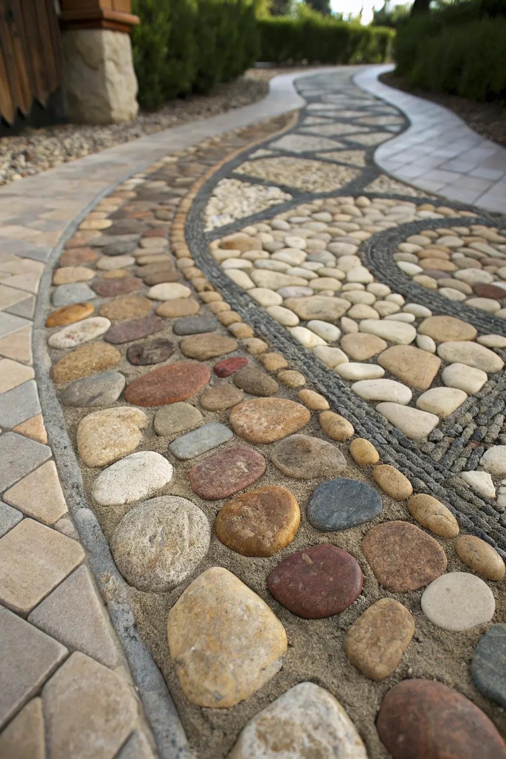 Discover the beauty of craftsmanship with a natural stone mosaic walkway.