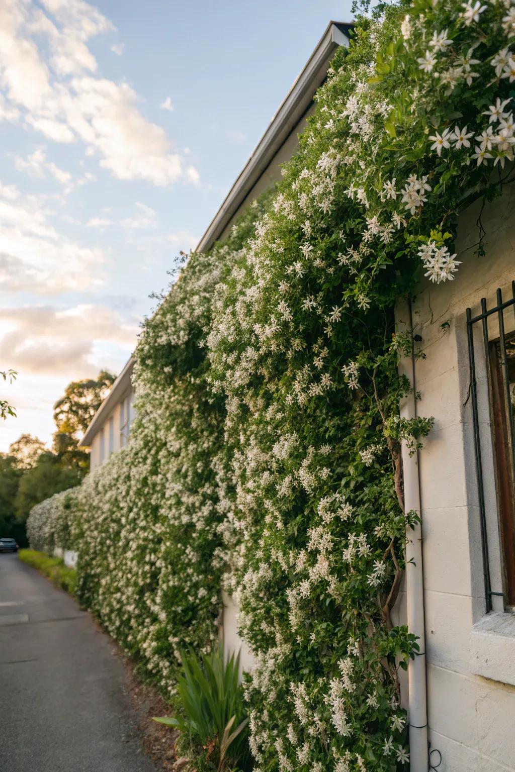 Design a dynamic tapestry with star creeper-covered walls.