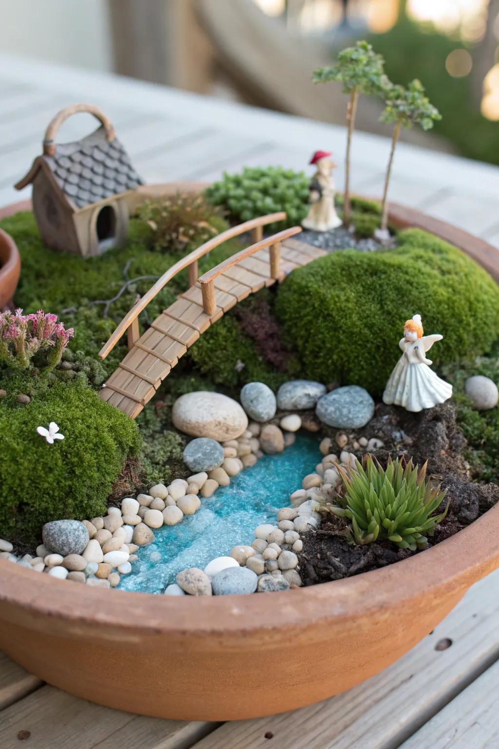 Step into a world of magic with this enchanting miniature fairy garden, a perfect blend of simplicity and whimsy for your little one's imagination.