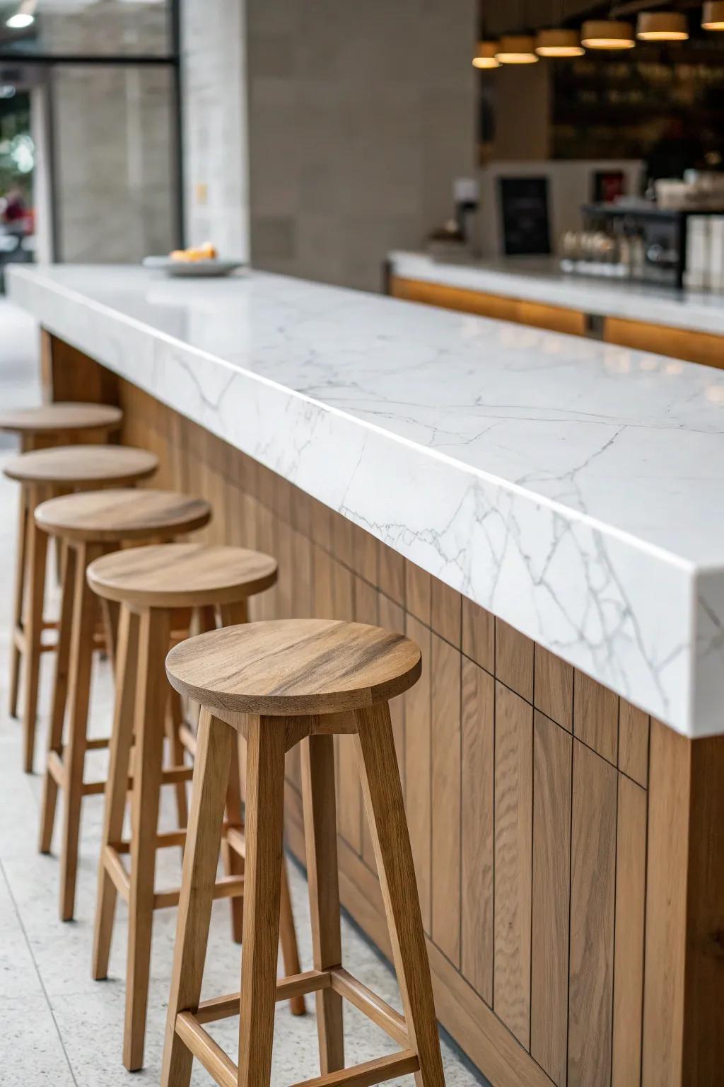A minimalist kitchen bar with clean lines and a marble top.