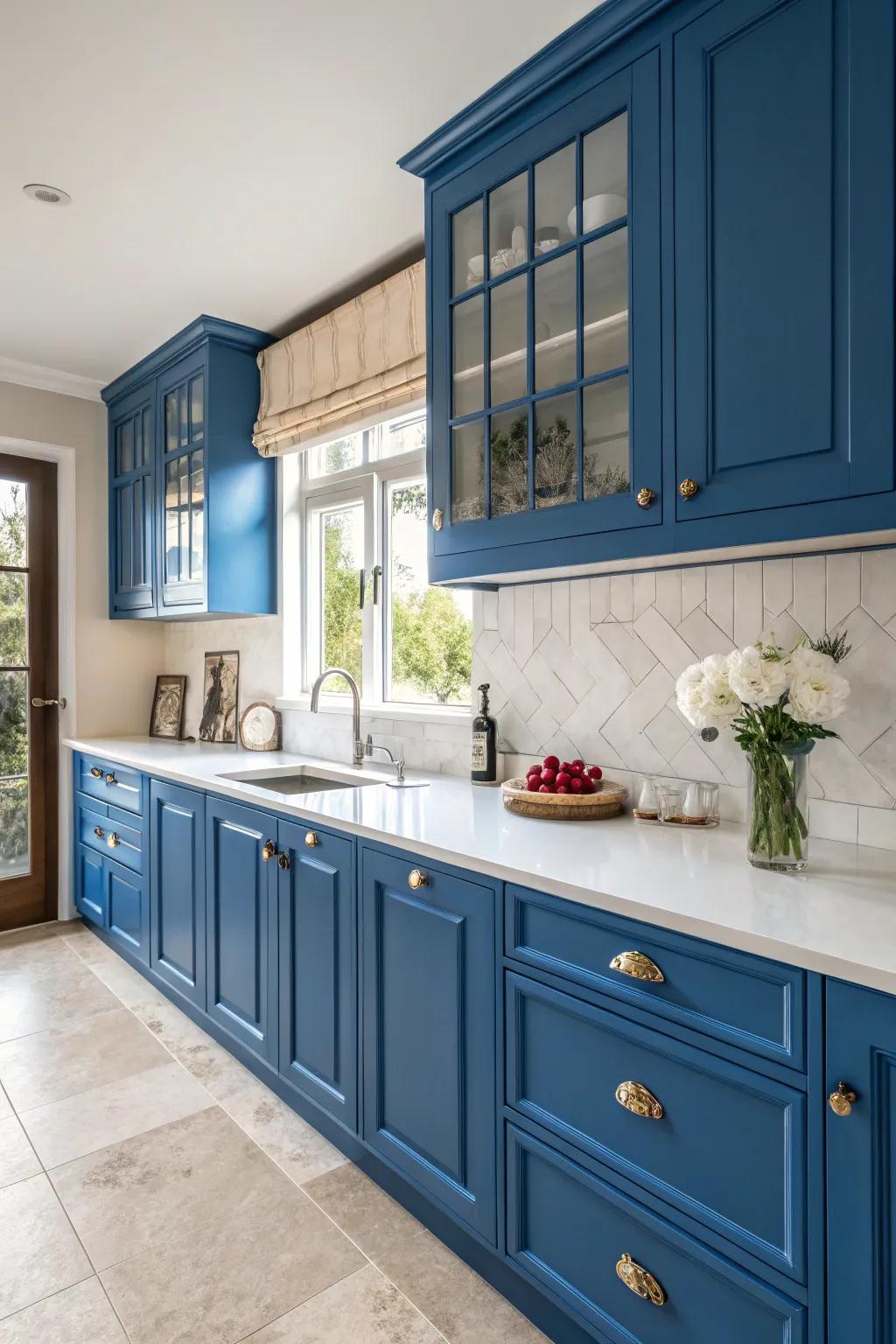 Bold blue cabinets add a refreshing twist to any kitchen.