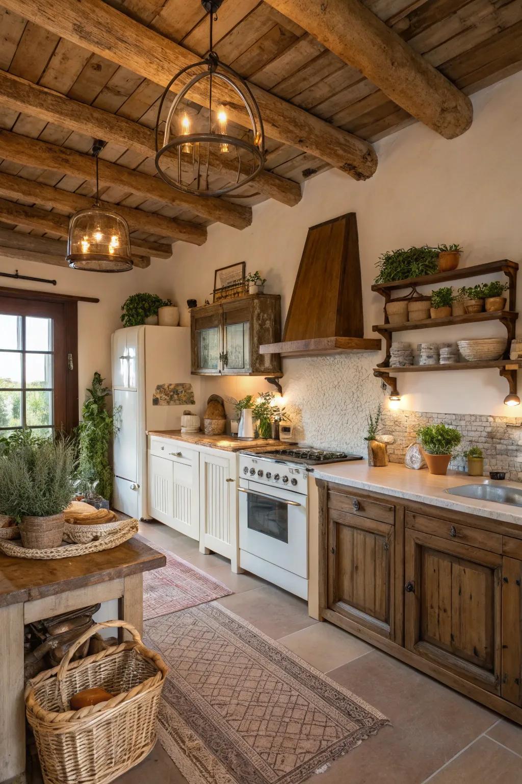 Delight in rustic elegance with exposed wood timbers gracing your kitchen.