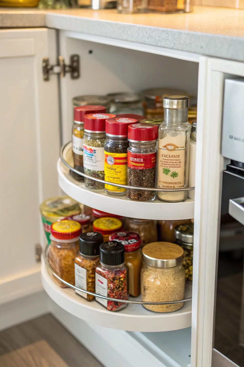Watch how a Lazy Susan magically declutters and organizes your kitchen corners.
