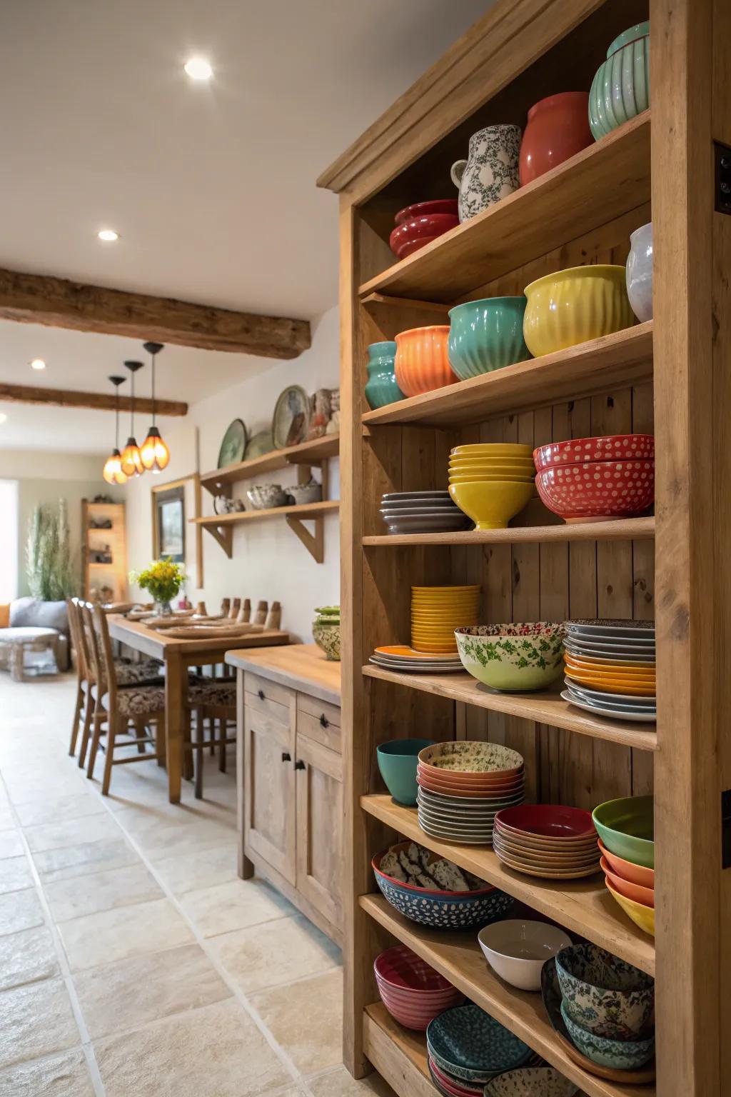 Revealed shelving provides both effortless access and a space to exhibit your treasured kitchen pieces.